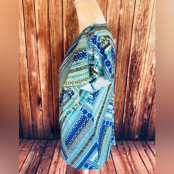 Women’s XL Blouse Bleeker McDougal Short Flutter Sleeves Chiffon Overlay Stretch - Picture 8 of 11